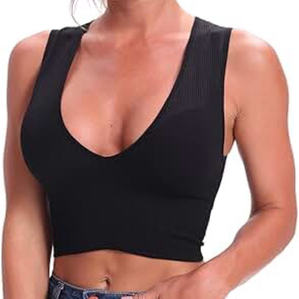 Urban Outfitters Black Deep V-Neck Crop Top